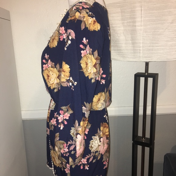 Navy Blue Floral Flower Jumper Romper Long Seeve - Picture 4 of 5